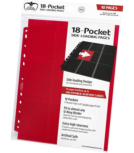 Ultimate Guard Hojas De 18 Bolsillos (10 Unidades) – Fundas De Plástico Sin ácido Para Tarjetas, Compatibles Con Carpetas Archivadoras De 11 Anillos