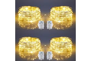 SUWITU Lot de 4 Guirlande Lumineuse, 6M 6 LED Guirlandes Lumineuses à Piles de Argent ave 8 Modes, IP65 Etanche Fairy Lights Interieur/Exterieure Decoration pour Chambre Noël Mariage Soirée Maison