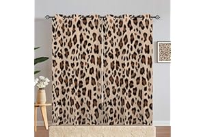 ANHOPE Leopard Curtains Eyelet 80% Blackout Room Darkening Curtains with Wildlife Animal Cheetah Skin Print Pattern Thermal Insulated Window Drapes for Bedroom Living Room 55 x 84 Inch Drop 2 Panels