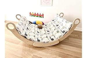 My Photostation.com Montessori Set di 2 Pezzi Arco e Cuscino Arrampicata in Legno Arco Arrampicata Arco Pikler, Set Triangolo per Bambini Cuscino Arrampicata