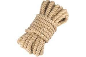 jijAcraft Corda di Iuta Spago Corda Canapa 14 mm di Spessore, 10 metri, per Artigianato, Decorazione di Mobili, Imballaggio, Giardinaggio, Tiragraffi