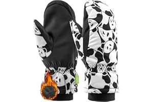 Qunature Ski Mittens Thermal Snow Mittens Panda Design Parent-Child Style Windproof Waterproof Warm Fleece for Boys Girls Snowboarding Gloves Skiing Skating