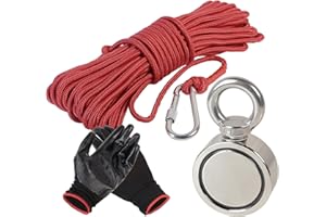 Magnetfischen Haftmagnet Doppelseitig NdFeB Ösenmagnet, magnet fischen set，Deecam superstarker Magnet-Thou Magnet Angelseil (10M) & Wasserdichte Handschuhe,magnetfischen set