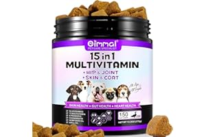 ZIXAOK Multivitamina 15 en 1 para Perros, 150 Unidades de vitaminas y Suplementos para Perros para Apoyo a Las articulaciones, digestión, corazón, Piel, Cuidado del Pelaje, vitaminas A, E, D3, B12