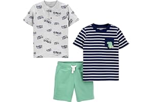 Simple Joys by Carter's Conjunto de 3 Piezas para Jugar con Chaqueta de Botones, Pantalón Corto y Camiseta Niño