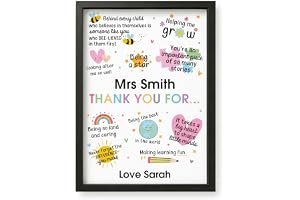 Beecreative Personalised Teacher Gifts For Women - Custom A5 A4 Print And Wooden Frame - Thank You Nursery Teacher Presents