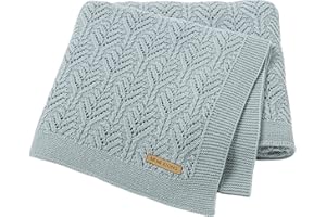 LAWKUL Baby Blanket Cellular Knitted 100% Cotton Soft Blankets for Newborn Boy Girls Toddler 100x80cm Mustard Cyan