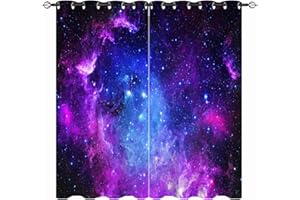 YUANZU Galaxy Curtains - Space Purple Blue Nebula Universe Sky Stars Print Pattern Eyelet Blackout Thermal Insulated & Room Darkening Window Drapes for Kids Boys Girls Bedroom 2 Panels W117cm x D183cm