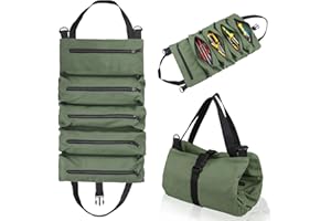 Waldspring Bolsa Enrollable de Herramientas en Tejido Oxford 600D - Organizador Versátil con 5 Bolsillos para Profesionales de Electricidad, Carpintería, Fontanería y Automoción - Color Verde