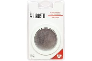 Bialetti 0800006 – Set di 3 guarnizioni + Filtro per caffettiere Italiane da 12 Tazze, Metallo Bianco