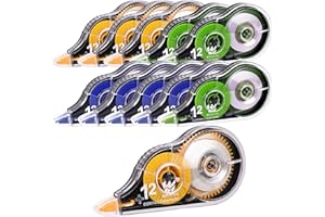 Jewan 10 Piezas Cinta Correctora,12m x 5 mm Cintas Correctoras Roller Pocket con Tapa Protectora,Ideal para Material Escolar y Papeleria Oficina,Útil para Borrar y Escribir de Inmediato