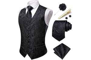 Hi-Tie Mens Paisley Waistcoat Formal Silk Wedding Suit Vest Jacquard Necktie Pocket Square Set for Business Party