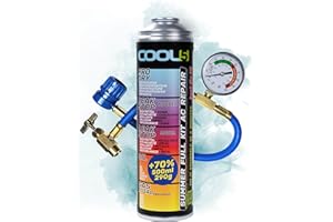 COOL5 recharge gaz de remplacement r134a, réfrigérant de remplacement r134a pour climatisation automobile - 1 boîte 5en1, 290 g + tuyau de mesure + APC 500ml