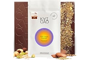 Kaicao Chocolate Negro 75% con Dukkah - Endulzado con Dátiles – Chocolate sin Azúcar Refinada - sin Lactosa, sin Gluten, Vegano – Cacao de Origen Kokoa Kamili, Tanzania - 2 x 70 gr