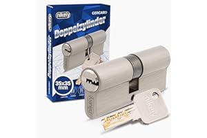 GERCAR Pro Schließzylinder Profilzylinder 35/35 Massiver Doppelzylinder Zylinderschloss Türschloss - aus Messing Vernickelt - inkl. 5 Schlüssel - Wendeschlüssel - Länge: 70 mm, A:35 B:35-1x