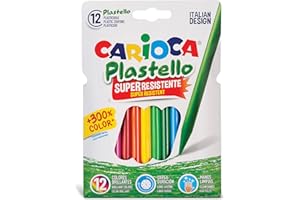 CARIOCA Plastello, Pastelli a Cera Lavabili per Bambini, Resistenti, Colori Assortiti e Brillanti, Facili da Temperare, 12 Pezzi