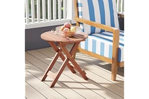GOPLUS Table Pliante Exterieur Bois Pliable Robuste, 46 x 46 x 45 CM, Table Basse Exterieur Bois d’Acacia Terrasse Portable avec Plateau Rond à Lattes, pour Piscine, Patio et Camping, Charge 75KG