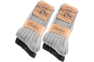 SockWaddles 4 Paar Alpaka Socken für Herren Damen, Atmungsative Thermosocken Extra Warm, Dicke Wintersocken mit Alpakawolle Größen 39-42 43-46