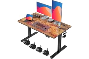 FEZIBO Biurko elektryczne z regulacją wysokości, 120 x 60 cm Biurko stojące z pamięcią kształtu i technologią antykolizyjną, czarna rama/brązowy blat