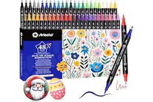 ‎ARTECHO Artecho Acrylstifte 48 Farben, 0.5-5mm Wasserfester Dual Tip Marker (Pinsel und feine Spitze), mit doppelten Enden für Rock Painting, Glas, Papier, Holz, Ei, Leinwand, Keramik, Stoff, DIY Crafts