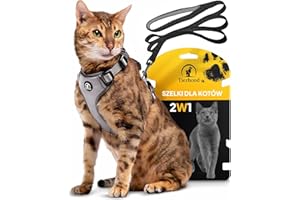 Tierhood - Uprząż dla kota [BEZ SKŁADANIA] - w zestawie smycz - dla małych kotów - zestaw naczyń z smyczą dla kota - szelki dla kota (Szary, M (28-33 cm) (37-46 cm))