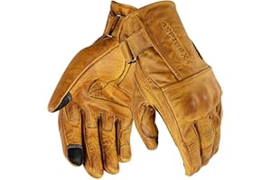 PRO FUTURE Gants de moto en cuir avec protections CAFE RACER Chopper Custom Wax Jaune Touch