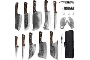 FULLHI Dieciséis cuchillos de sacrificio forjados a mano, conjuntos de cuchillos de chef con bolsas de cuchillos