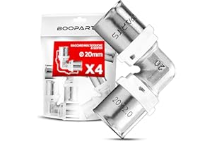 BOOPARTS - 4 pezzi angolo pressfitting 20 – 20 mm in ottone – profilo TH multistrato per tubo composito multistrato – raccordo per impianti idraulici, riscaldamento e acqua potabile