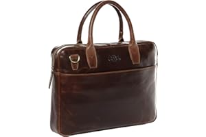 SID & VAIN Wąska torba na laptopa Boston ze skóry premium, duża torba biznesowa dla mężczyzn i kobiet, kieszeń na laptopa o przekątnej ekranu 17", torba na ramię, aktówka, ręcznie wykonana