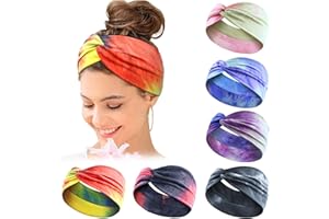 KAVYA Opaski do włosów damskie, szerokie, elastyczne, miękkie, 6 szt., letnia opaska na czoło, boho, z nadrukiem, ozdoba do włosów, do jogi, sportu, wielokolorowe, cienkie opaski na czoło (Tie Dye -B)