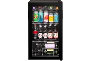 Kuhla Mini Fridge 93 Litre Undercounter Freestanding Beverage/Drinks Wine Fridge for Beer in Black, LED Light, Drinks & Snacks Glass Door, 3 Adjustable Shelves, Energy Efficient, K48BC101B