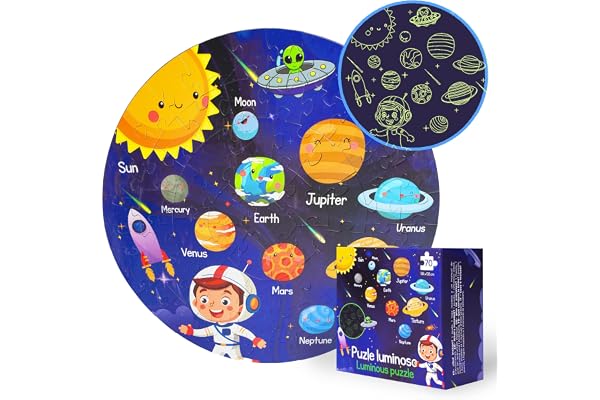 Puzzle Système Solaire Enfant 4 à 8 Ans – Puzzle Éducatif Lumineux 70 Pièces – Jouet Espace et Planètes – Jeu Éducatif sans Écran – Cadeau Original Filles et Garçons