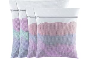 FUYOAL 4 PCS Mesh Laundry Wash Bag, 60x50cm/50x40cm Large Fine Laundry Bags with Zips Reusable Washing Machine Wash Bag for Clothes, Socks, Underwear, Bra (L+M, White)