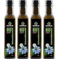 Kräuterland - Bio Schwarzkümmelöl ungefiltert - 1 Liter (4x 250ml) - 100% rein, schonend kaltgepresst, ägyptisch…