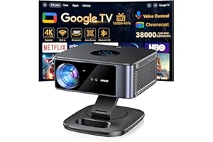 Proyector 4K【1500 ANSI/Google TV/Netflix Oficial】 Horlat 38000Lúmenes Proyector Portatil, Gira 360 °,Full HD 1080P Nativo, WiFi6 &Bluetooth 5.3, Control de Voz Projector en Casa/Exterior