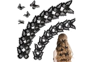 JANYUN 30 Pieces Black Butterfly Hair Clips 3D Lace Embroidery Butterfly Hair Clips Accessories for Women Halloween Day of the Dead Party Favors Decorations Costumes Party