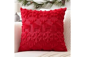 Artscope Poszewki na poduszki świąteczne, miękkie, pluszowe, krótkie, wełniane, aksamitne, dekoracyjne, luksusowy styl, na sofę do sypialni, płatek śniegu i łosia, czerwone, zestaw 1 szt., 45 x 45 cm