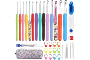 LIHAO Aiguille Crochet Tricot, 38 pcs Kit Crochet Debutant Complet Ergonomique avec Poignées en Caoutchouc à Prise Souple, Cadeau Soeur Mère Fille
