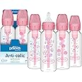 Dr. Brown's Natural Flow® Anti-Colic Options+™ Narrow Baby Bottles 8 oz/250 mL, with Level 1 Slow Flow, 4 Pack, Pink Floral, 0m+