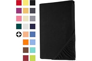 ‎HEIM24H GERMANY Heim24h Spannbettlaken 120x200cm bis 30 cm, Schwarz, 100% Baumwolle Bettlaken, Öko Tex Zertifiziert Jersey Spannbetttuch