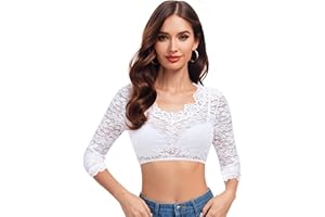 Hotouch Drindl Bluse Damen Dirndlbluse Spitze Weiß Dirndlblusen Elegante V-Ausschnitt Trachtenbluse Oktoberfest Schwarz Tracht Blusen XS-3XL