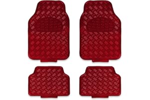 EVOKK Heavy Duty Universal Rubber Car Mats 5kg 64×41cm Red, Non-Slip Deep Dish Car Floor Mats Front & Rear Set for Cars SUVs Vans, Waterproof All-Weather Protection, Car Mats Rubber Carpet Protector