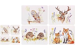 TAMERSGIFTS Sets of 4 Placemats with 4 Matching Coasters (Wildlife table placement mats and Coaster Set)