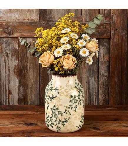 20 cm Grüne und Beige Antike Keramik-Vase, Chinoiserie Vase Vintage Deko