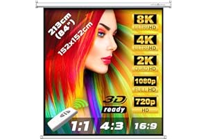 VENDOMNIA Beamerleinwand - elektrisch 84 Zoll - mit Fernbedienung, Motorleinwand, Projektionsleinwand, Rolloleinwand, Kinoleinwand, Beamer Leinwand für 4K, 3D, HD Heimkino Größe 84'' (213cm) - 152x152cm