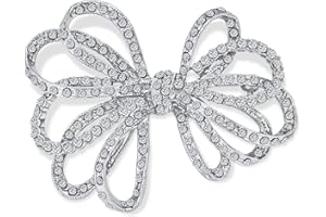 BLING JEWELRY Grande Spilla Della Spilla Del Nastro Del Fiocco Aperto Di Natale Della Dichiarazione Di Festa Della Sposa Pave Di Cristallo Per Le Donne Argento, Rosa, Tono Dell'Oro Placcato In Rodio