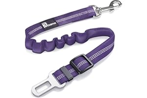 PETZANA Seat Belt for dogs with Anti shock Bungee Buffer One of Important Car Travel Accessories for Dogs Adjustible, Elastic (Purple, 1 Pack)