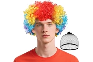 BSBUY Peluca de Payaso Colorida, Peluca Rizada de Payaso, Accesorio de Disfraz de Discoteca de los Años 70 y 80, Unisex, para Fiesta Cosplay Espectáculo Circo Carnaval