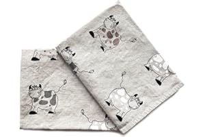JOWOLLINA 2er-Set: Gourmet Geschirrtücher Küchentücher Handtücher Tücher 44x68 cm Halbleinen Stonewashed Bedruckt (Happy Cow)