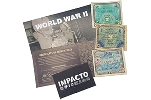 IMPACTO COLECCIONABLES Monnaie Militaire alliée. Seconde Guerre Mondiale - 3 Billets de Banque d'Allemagne, de France et du Japon, Pays occupés par Les Alliés. Certificat d'authenticité Inclus
